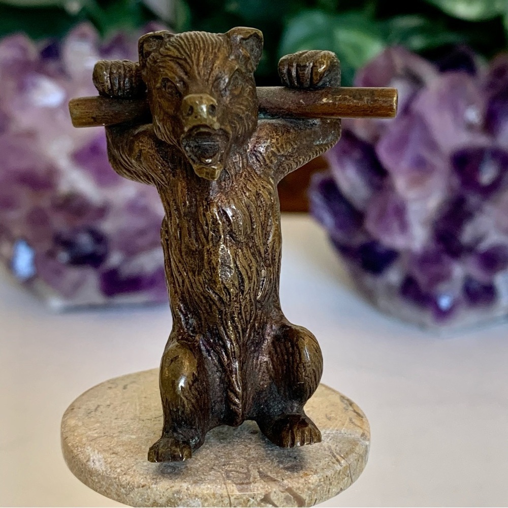 Antique Vienna Bronze Bear With Bar Figurine Victorian Dancing Bear Figure 2.2"